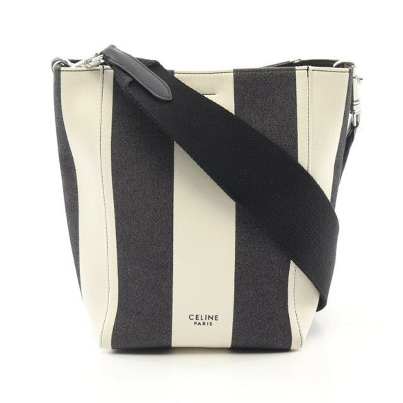 Celine SANGLE BUCKET Shoulder Bag Canvas Black White - Picture 1 of 7